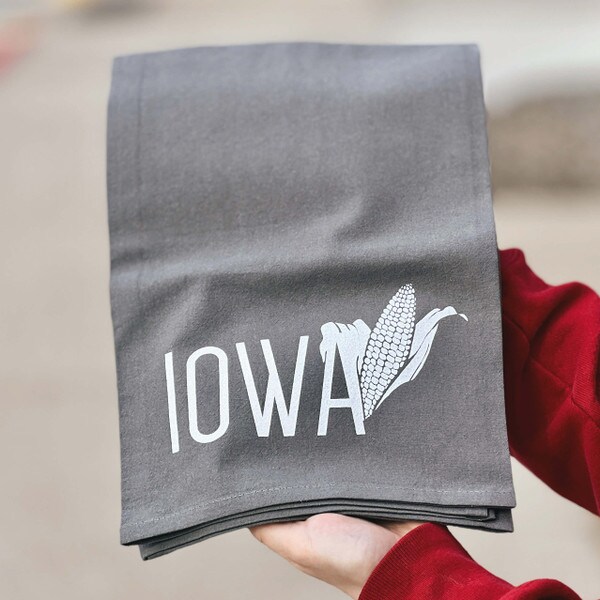 State of Iowa Corn Gray Tea Towel (27"x27")